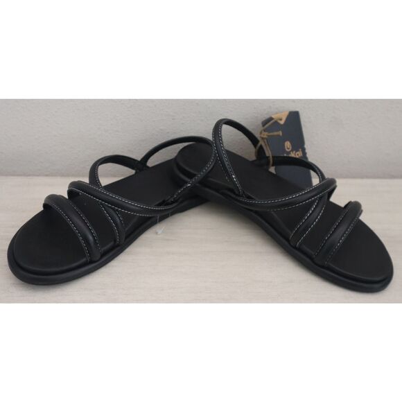 OluKai 20515-4040 Women's Sz 8W Black Leather Tiare Strappy Slip-On Sandals - Picture 16 of 16